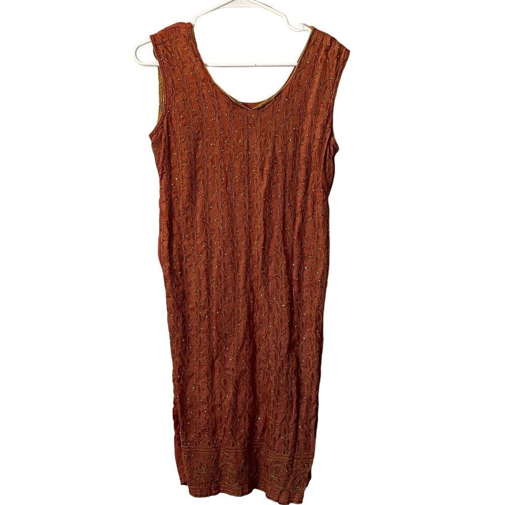 Cultural peach sequin tunic sleeveless summer top dress indian style outfit